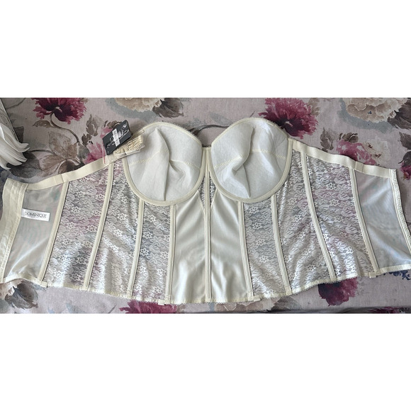 NWT Dominique Ivory Longline Bustier 44DD Strapless Bridal Corset Satin Lace - Picture 6 of 13